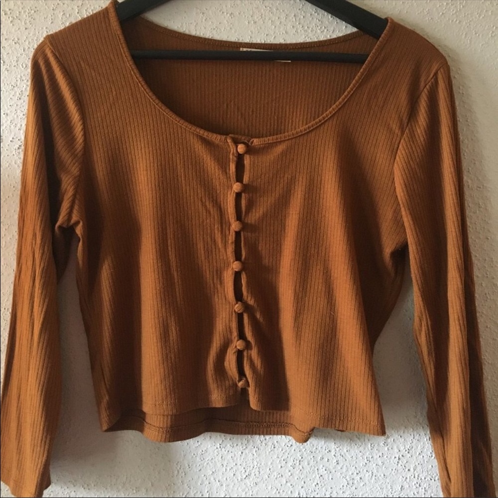 Burnt Orange Ribbed 3/4 Sleeve Top
